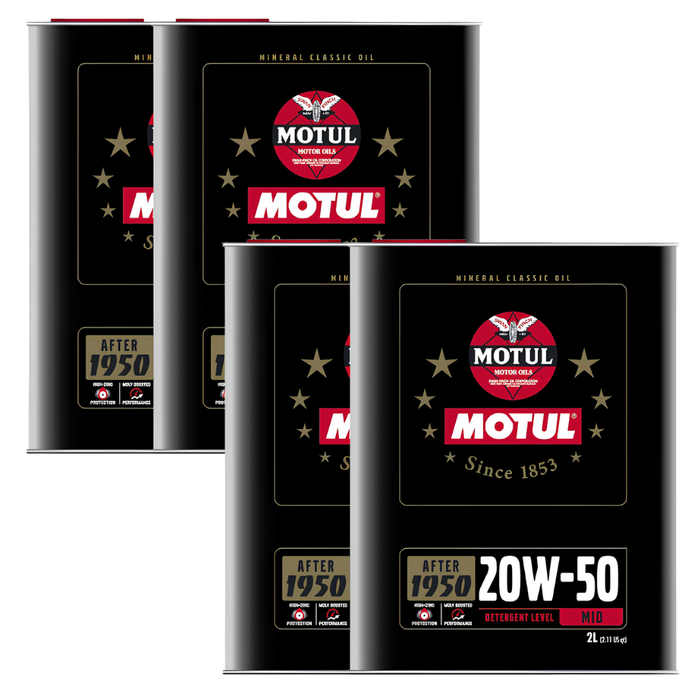 Motul Classic Performance 20W-50 High-Zinc Mineral Engine Oil 2L Pack of 4
