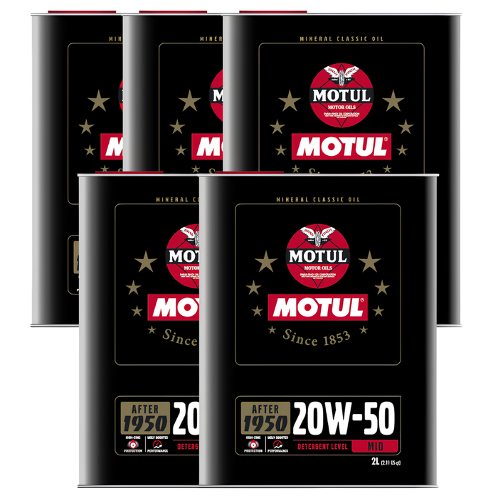 Motul Classic Performance 20W-50 High-Zinc Mineral Engine Oil 2L Pack of 5