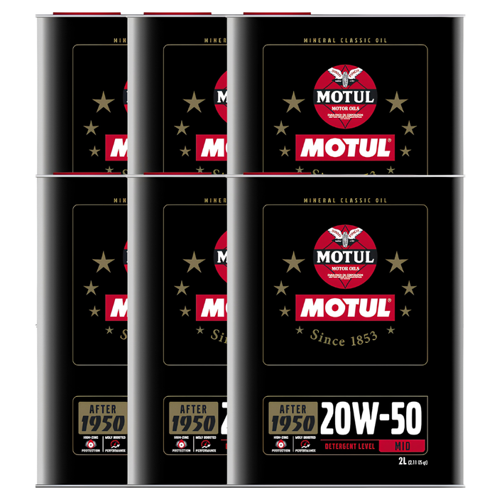 Motul Classic Performance 20W-50 High-Zinc Mineral Engine Oil 2L Pack of 6