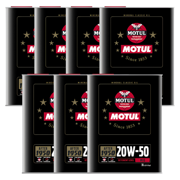 Motul Classic Performance 20W-50 High-Zinc Mineral Engine Oil 2L Pack of 7