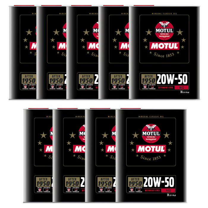Motul Classic Performance 20W-50 High-Zinc Mineral Engine Oil 2L Pack of 9