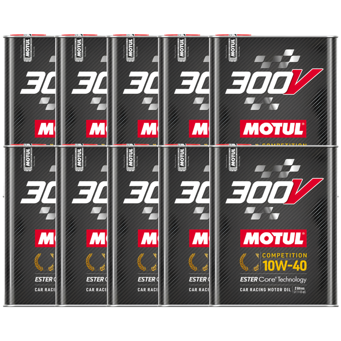Motul 300V Competition 10W-40 100% Synthetic Ester Core Racing Engine Oil 2L Pack of 10