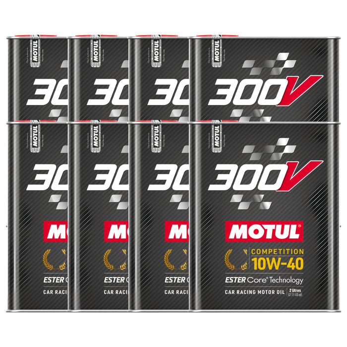 Motul 300V Competition 10W-40 100% Synthetic Ester Core Racing Engine Oil 2L Pack of 8
