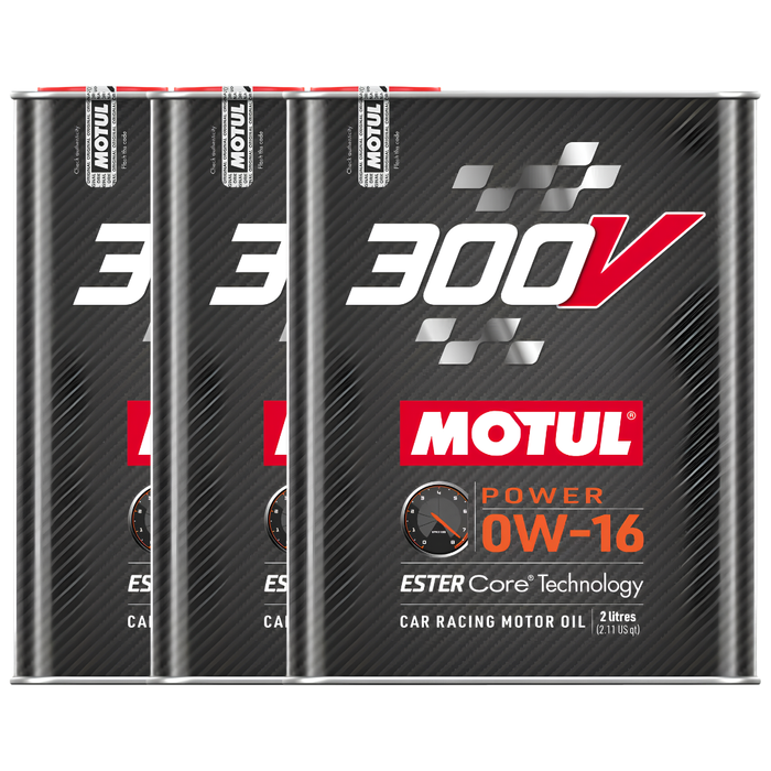 Motul 300V Power 0W-16 100% Synthetic Ester Core Racing Engine Oil 2L Pack of 3