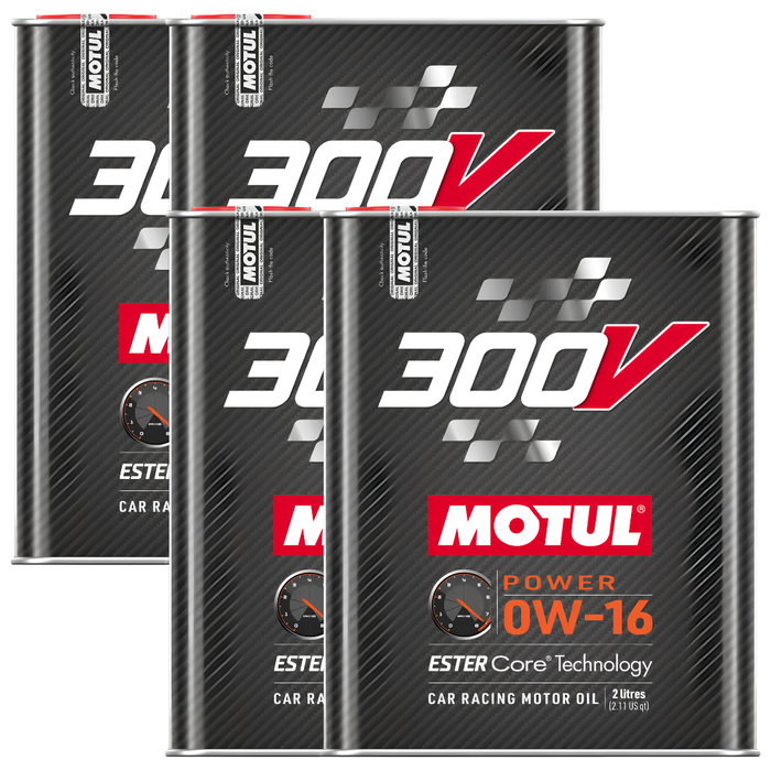 Motul 300V Power 0W-16 100% Synthetic Ester Core Racing Engine Oil 2L Pack of 4