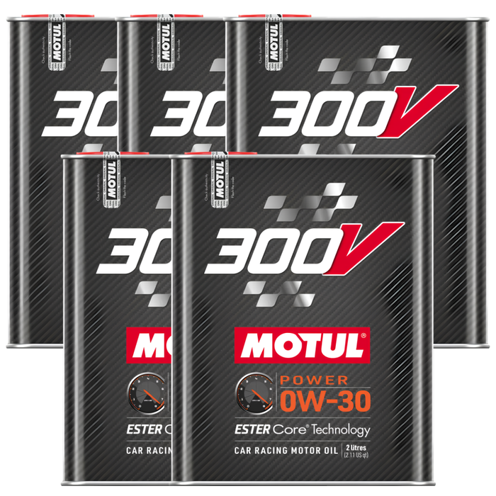 Motul 300V Power 0W-30 100% Synthetic Ester Core Racing Engine Oil 2L Pack of 5