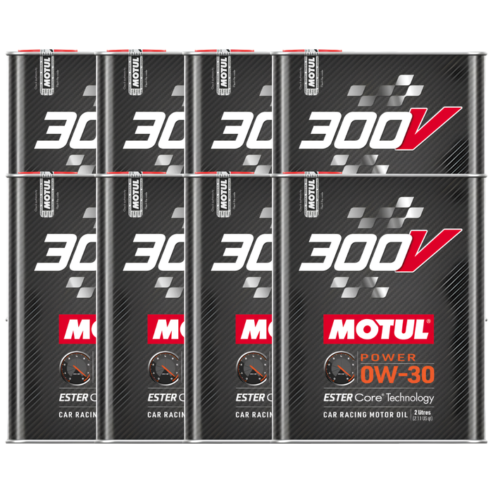 Motul 300V Power 0W-30 100% Synthetic Ester Core Racing Engine Oil 2L Pack of 8