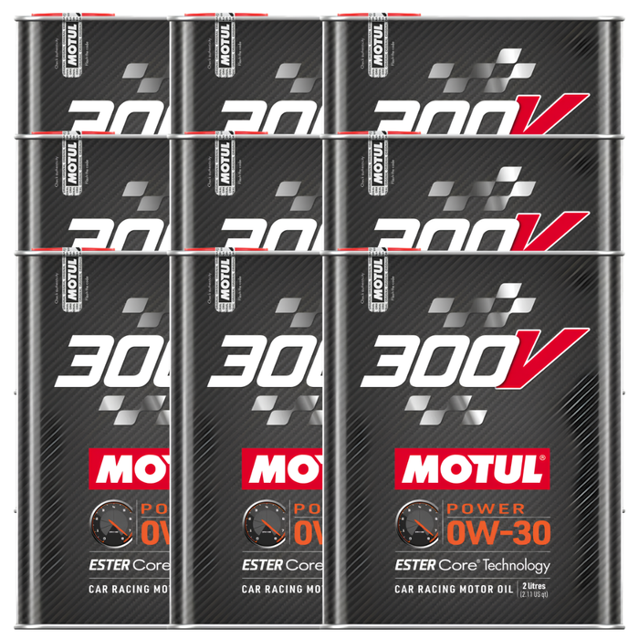 Motul 300V Power 0W-30 100% Synthetic Ester Core Racing Engine Oil 2L Pack of 9