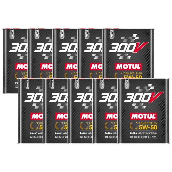 Motul 300V Competition 5W-50 100% Synthetic Ester Core Racing Engine Oil 2L Pack of 10