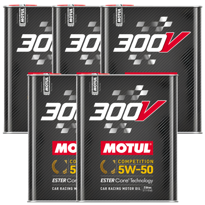 Motul 300V Competition 5W-50 100% Synthetic Ester Core Racing Engine Oil 2L Pack of 5
