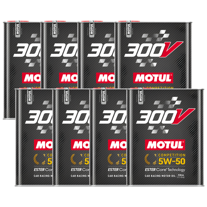 Motul 300V Competition 5W-50 100% Synthetic Ester Core Racing Engine Oil 2L Pack of 8