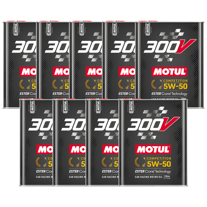 Motul 300V Competition 5W-50 100% Synthetic Ester Core Racing Engine Oil 2L Pack of 9