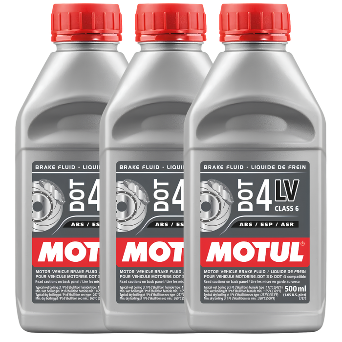 Motul DOT 4 LV Low Viscosity 100% Synthetic Brake & Clutch Fluid 500ml Pack of 3