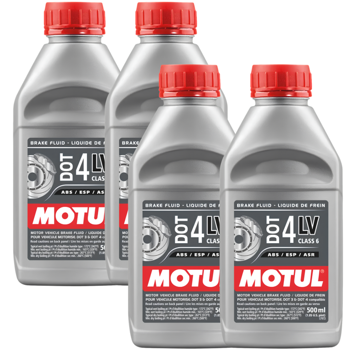 Motul DOT 4 LV Low Viscosity 100% Synthetic Brake & Clutch Fluid 500ml Pack of 4