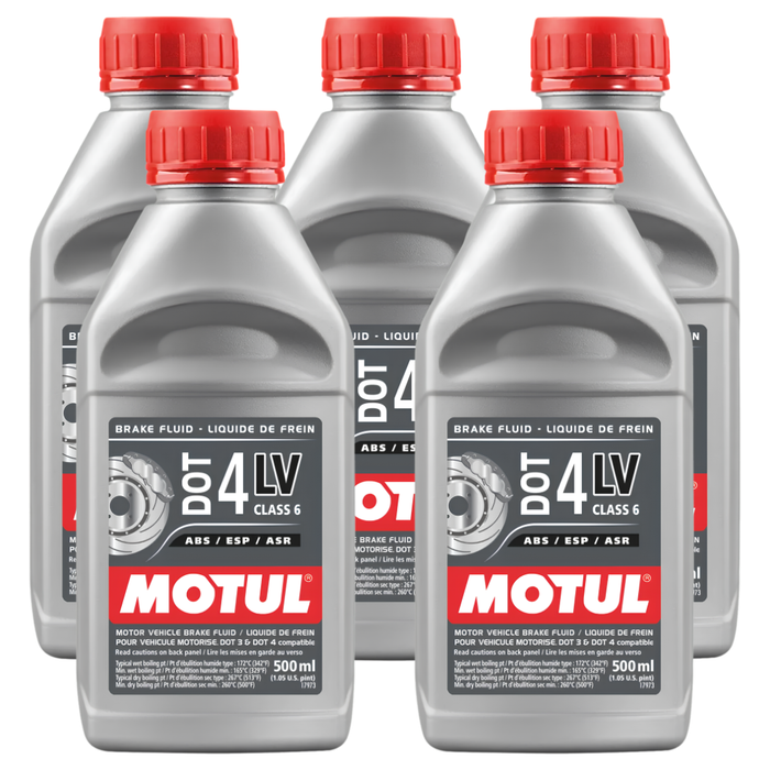 Motul DOT 4 LV Low Viscosity 100% Synthetic Brake & Clutch Fluid 500ml Pack of 5