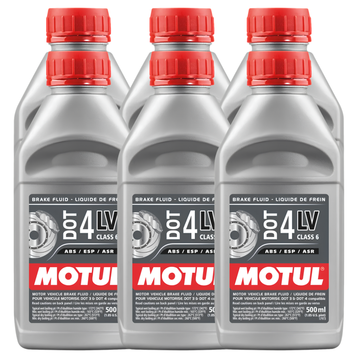 Motul DOT 4 LV Low Viscosity 100% Synthetic Brake & Clutch Fluid 500ml Pack of 6