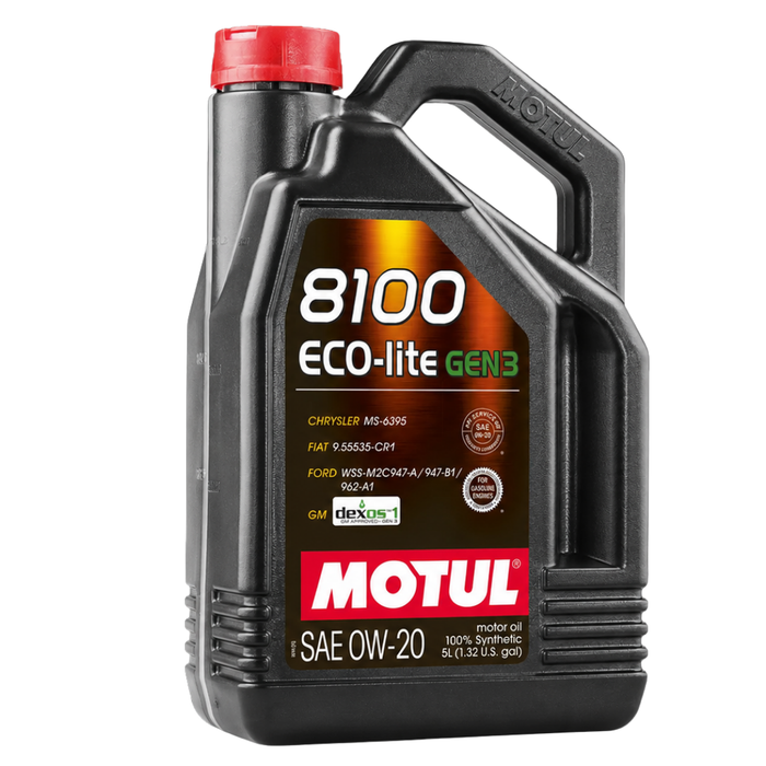 Motul 8100 ECO-LITE GEN3 0W-20 Full Synthetic Fuel Economy Engine Oil 5 Liter