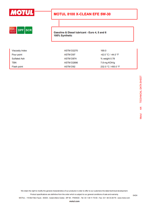 Motul 8100 X-CLEAN EFE 5W-30 Full Synthetic Mid-SAPS Engine Oil 5 Liter