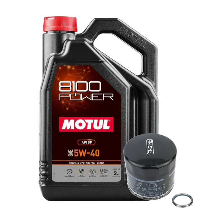 Motul 8100 POWER 5W-40 (5 L) + Subaru OEM Oil Filter Bundle Kit for EJ20 / EJ25 WRX STI Forester Legacy Outback