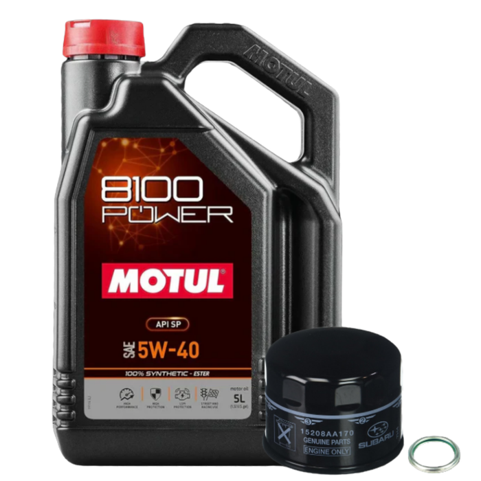Motul 8100 POWER 5W-40 Ester Synthetic Oil and Subaru OEM Filter Change Kit 5 Liter