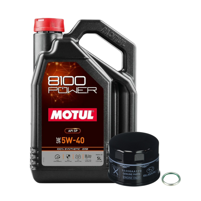 Motul 8100 POWER 5W-40 (5L) + OEM Oil Filter Oil Change Kit for 2015+ WRX (FA20F/FA24F) & 2022+ BRZ / GR86 (FA24D)