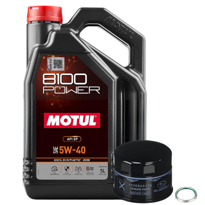 Motul 8100 POWER 5W-40 Ester Synthetic Oil and Subaru OEM Filter Change Kit 5 Liter