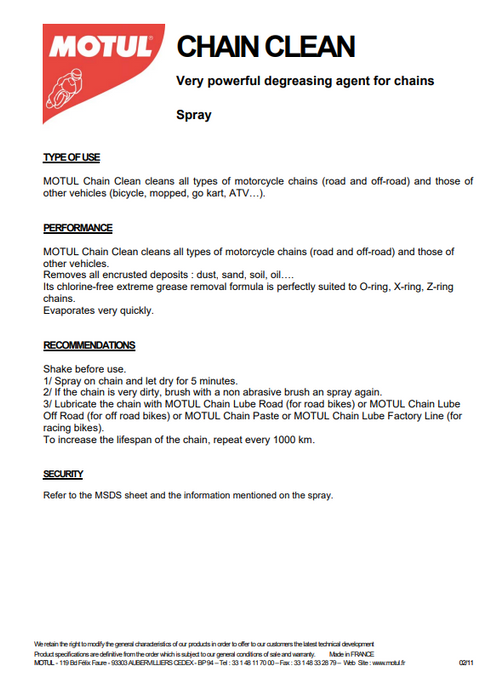 Motul MC Care C1 Chain Clean Motorcycle Chain Cleaner 400ml Pack of 2