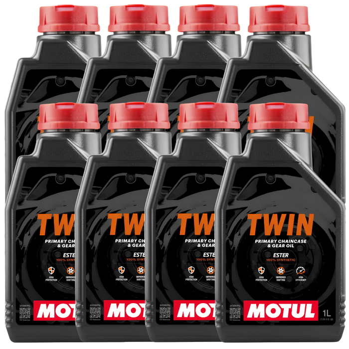 Motul Twin Primary & Chain Case Oil 10W-40 100% Synthetic Ester 1L Pack of 8