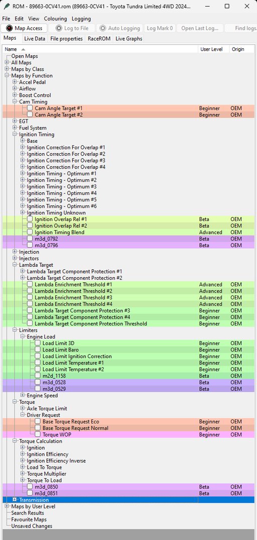 Technical software interface with various settings and options on a computer screen