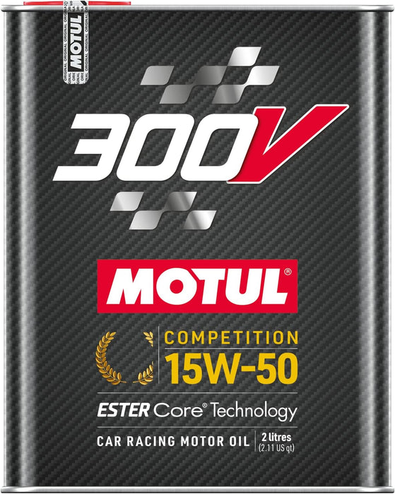 Motul 300V New Ester Core 15W50 Competition Oil 100% Synthetic Racing Car Oil, 2L (2.1 qt.)