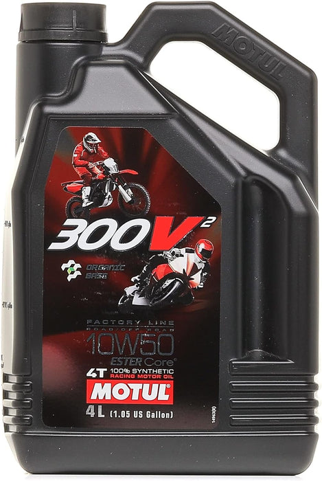 Motul 10W50 300V² FACTORY LINE ROAD RACING OFF ROAD 10W-50 MOTOR OIL Synthetic 4-Stroke Oil - Gallon (4L)
