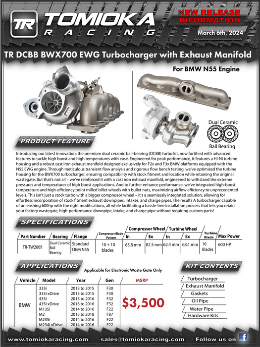 TR DCBB BWX700 700HP TR TW2009 Turbocharger with Exhaust Manifold for BMW N55 Engine
