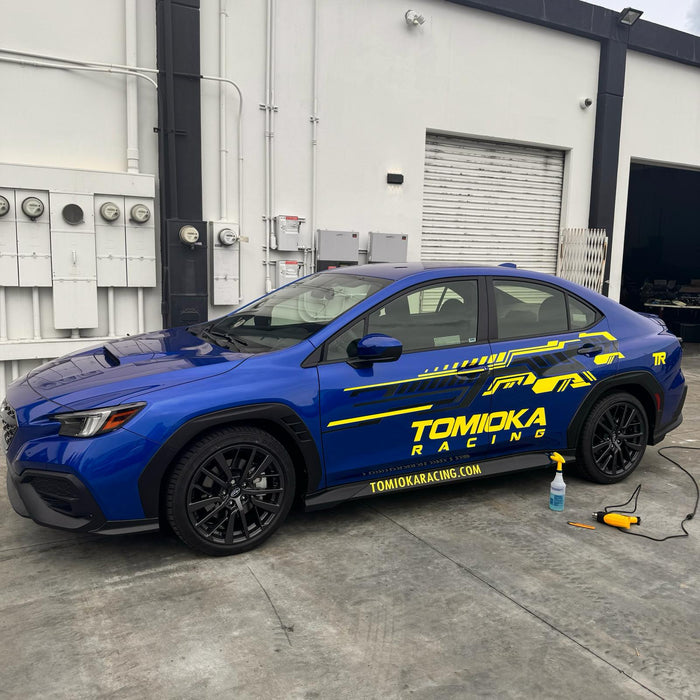 Tomioka Racing Car Decal Set (4 pcs) includes 2 x design 90"x15", and 2 x Tomioka Racing Logo 30"x8" Fits Subaru WRX 2023