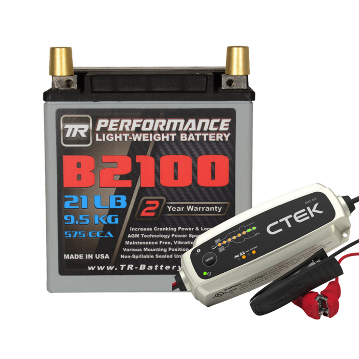 TR-B2100 21LBS AGM Lightweight Battery Street Use Race Use Track Use Universal Fit with Battery Tender (Optional)