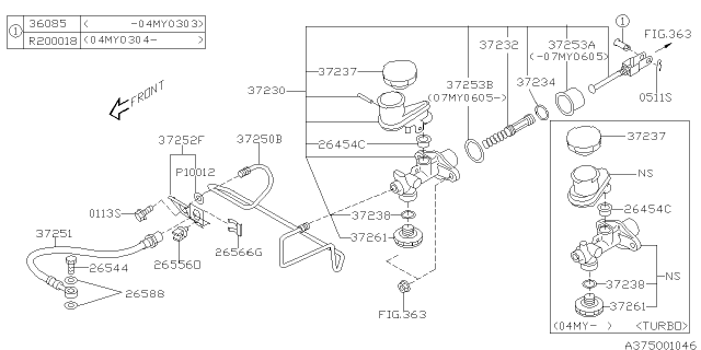 OEM Japan Clutch Master Cylinder Subaru Impreza WRX 2002-2006, Impreza STi 2004-2006 37230-FE060