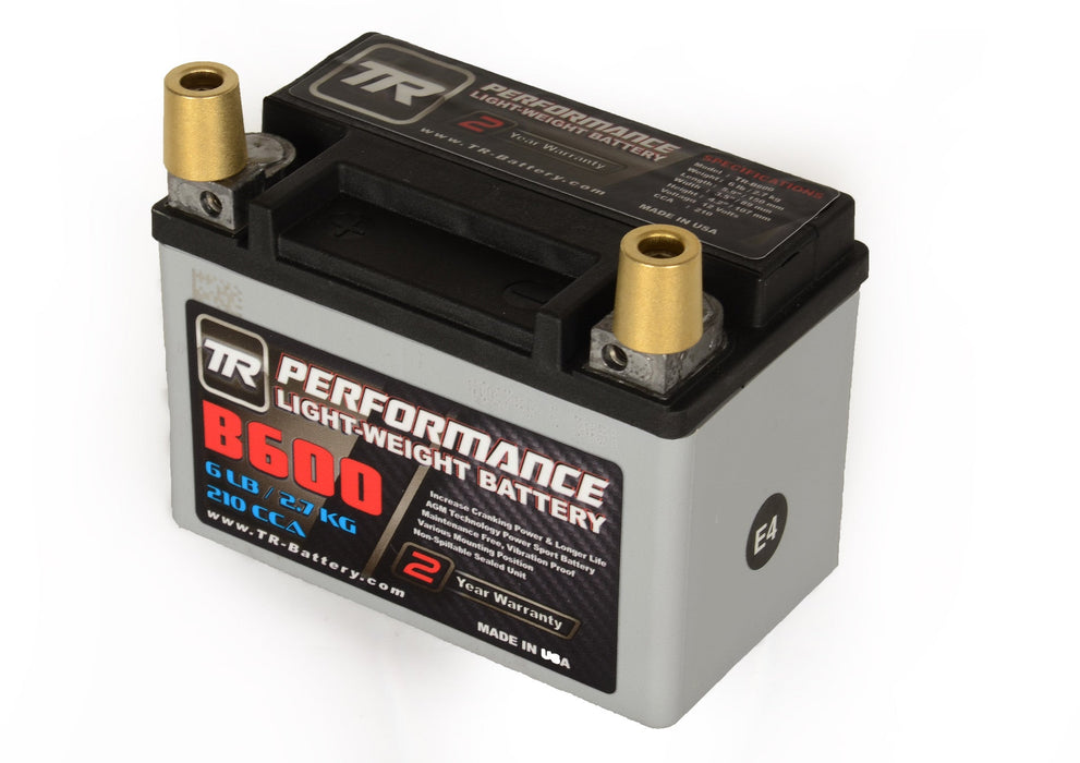 TR-B600 6LBS AGM Lightweight Battery Street Use Race Use Track Use Universal Fit with Battery Tender (Optional)
