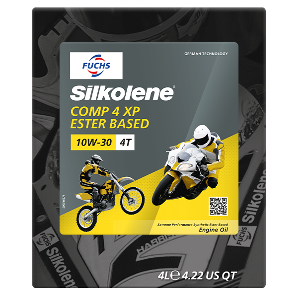 Silkolene COMP 4 10W-30 XP Synthetic Ester 4T Motorcycle Oil, 4 Liter Lube Cube, front view