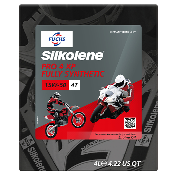 Silkolene PRO 4 15W-50 XP Fully Synthetic 4T Motorcycle Oil, 4 Liter Lube Cube, front view