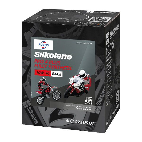 Silkolene PRO 4 PLUS 10W-50 Fully Synthetic Racing Oil, 4 Liter Lube Cube, angled view