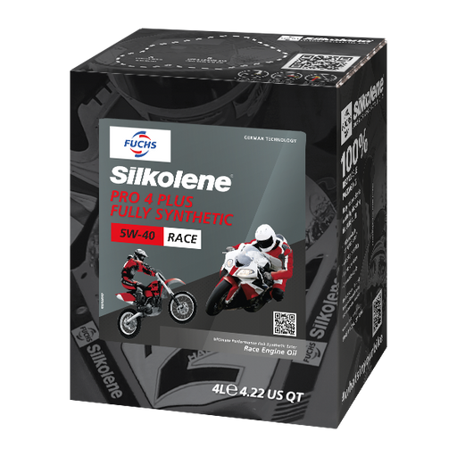 Silkolene PRO 4 PLUS 5W-40 Fully Synthetic Racing Oil, 4 Liter Lube Cube, angled view