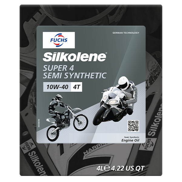Silkolene SUPER 4 10W-40 Semi-Synthetic 4T Motorcycle Oil, 4 Liter Lube Cube, front view
