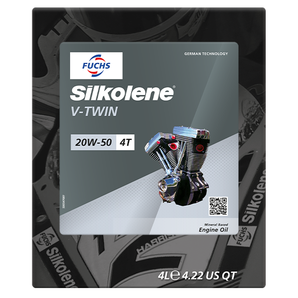 Silkolene V-TWIN 20W-50 Mineral V-Twin Motorcycle Oil, 4 Liter Lube Cube, front view