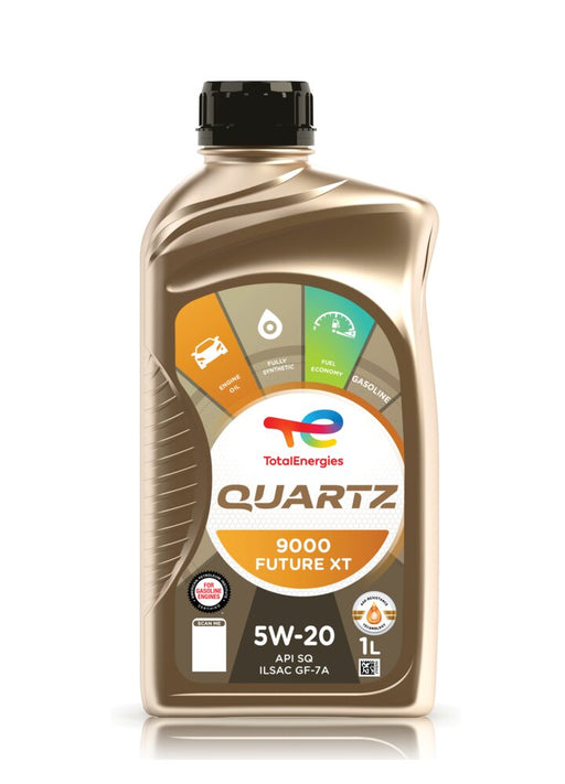 TotalEnergies Quartz 9000 Future XT 5W-20 synthetic motor oil, current manufacturer 1-liter bottle image, part 219090