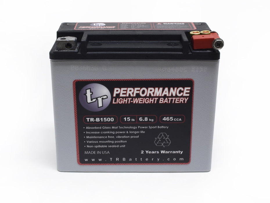 TR-B1500 15LBS AGM Lightweight Battery Street Use, Race Use, Track Use Universal Fit with Battery Tender (Optional)