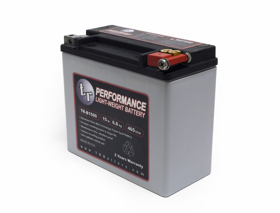TR-B1500 15LBS AGM Lightweight Battery Street Use, Race Use, Track Use Universal Fit with Battery Tender (Optional)