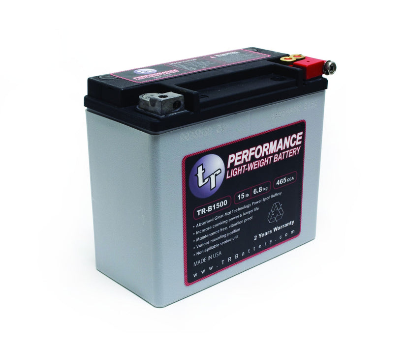 TR-B1500 15LBS AGM Lightweight Battery Street Use, Race Use, Track Use Universal Fit with Battery Tender (Optional)