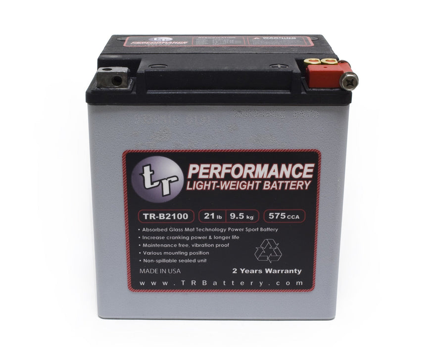 TR-B2100 21LBS AGM Lightweight Battery Street Use Race Use Track Use Universal Fit with Battery Tender (Optional)