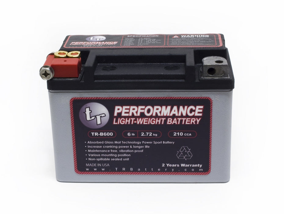 TR-B600 6LBS AGM Lightweight Battery Street Use Race Use Track Use Universal Fit with Battery Tender (Optional)