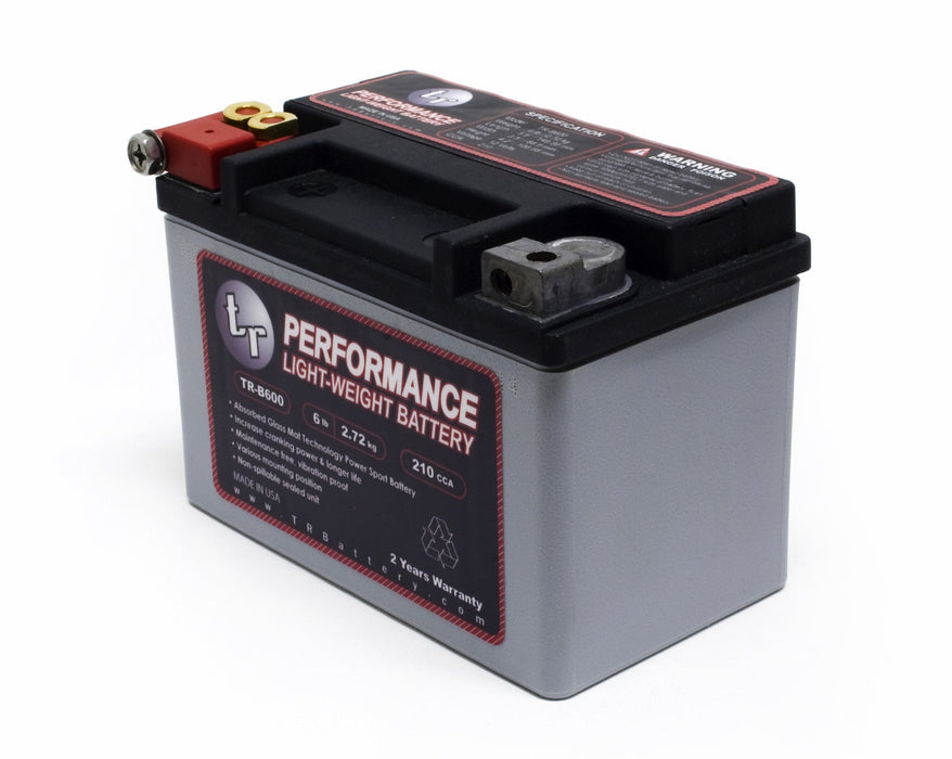 TR-B600 6LBS AGM Lightweight Battery Street Use Race Use Track Use Universal Fit with Battery Tender (Optional)