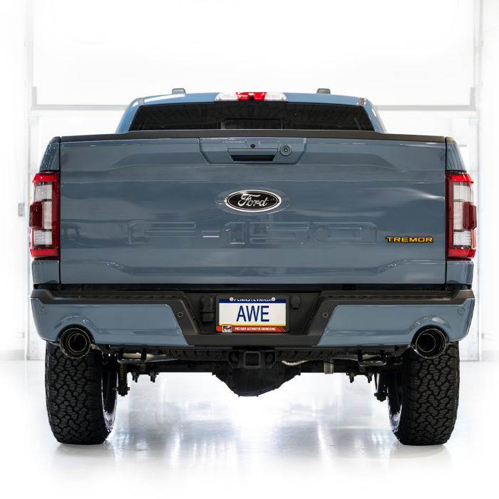 AWE Tuning 2021+ Ford F-150 Tremor (w/ Bumper Cutouts) 0FG Resonated Cat-Back - Diamond Black Tips